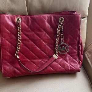 Michael Kors Quilted Red Tote with Gold Accents